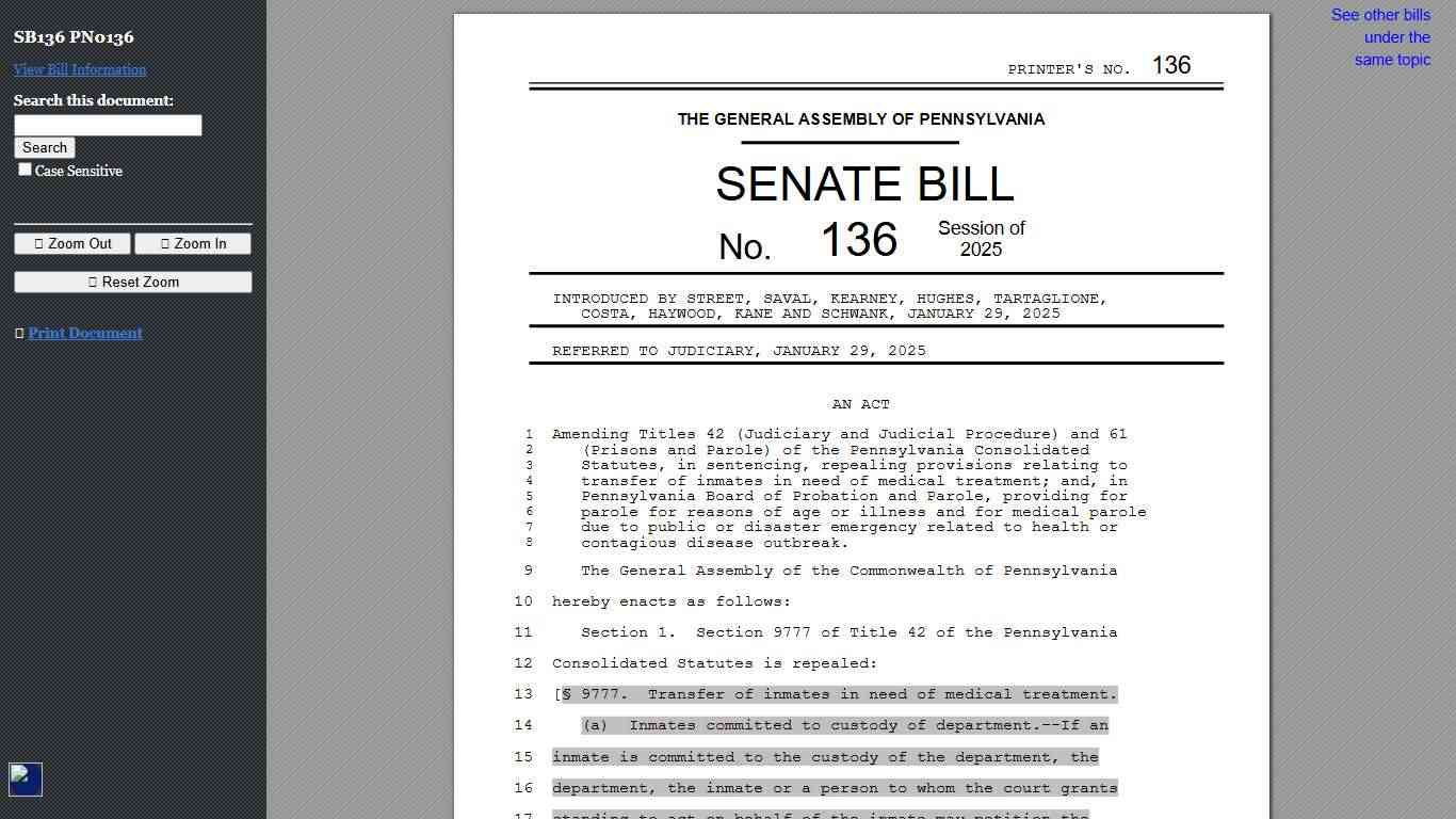 2025-2026 Regular Session SB 136 PN 0136 Bill Text (HTM)